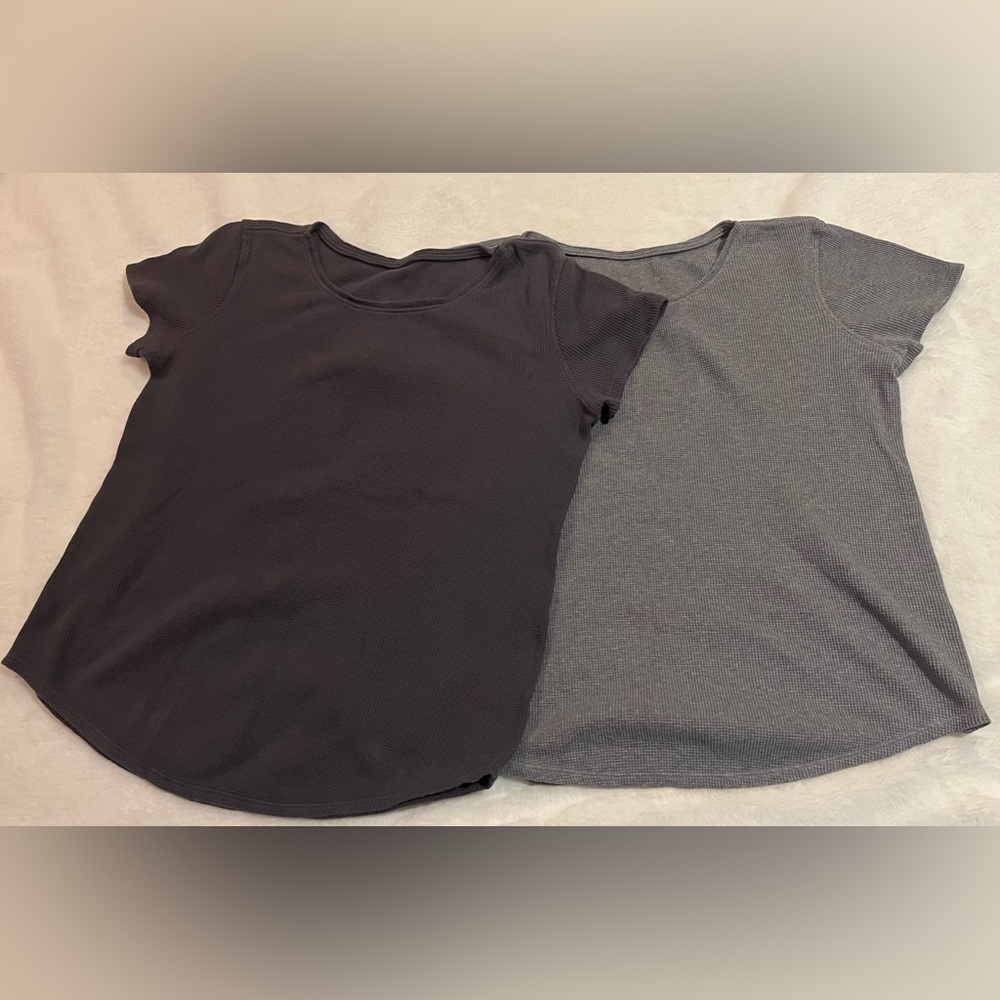 2 Lululemon women’s Love Crew III waffle Heathered Grey knit tshirts P2P 20” - Picture 7 of 9